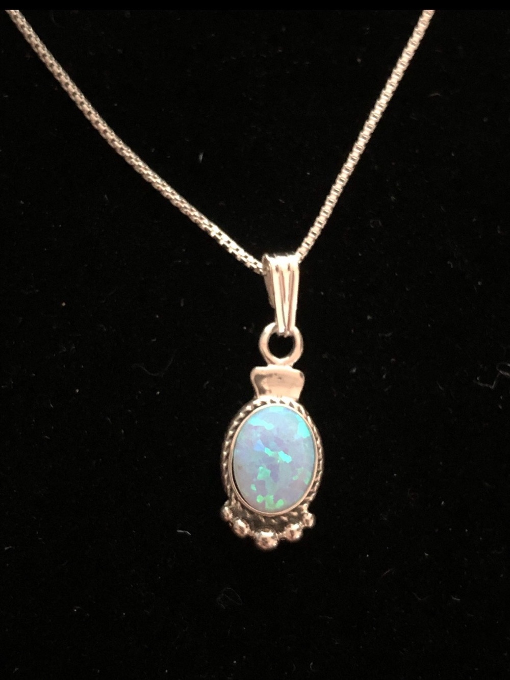 Light blue/Cornflower blue Opal Oval Pendant Necklace Sterling silver 925